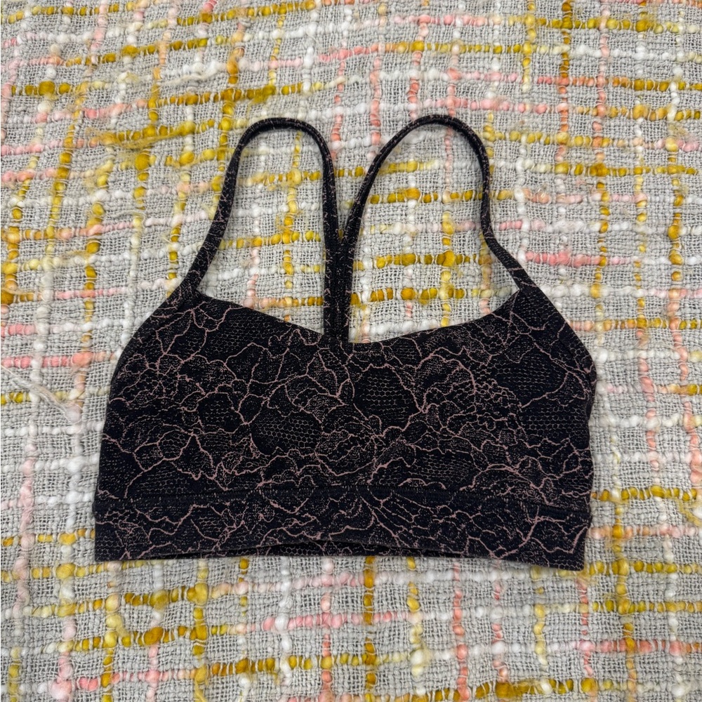 Lululemon Athletica Black and Pink Floral Sports Bra